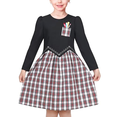 Robe fille école manche longue motif crayon règle vêtement décontracté