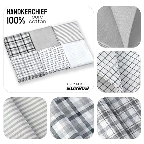 Image of Men's 12pcs 100% Cotton Checkered Handkerchiefs Gift Box, 15.75 Inch Soft Breathable Absorbent Large Pocket Squares