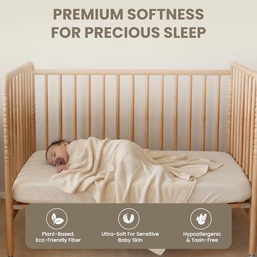 Image of Pointelle Double Layer 100% Tencel Baby Blanket - Breathable Temperature Regulating - Oeko-TEX Certified - 30x40 inch - Gift Box with Ribbon (Warm White)