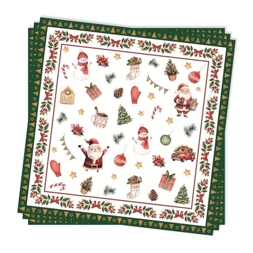 40 Stück Servietten Weihnachten 33x33cm, Weihnachtsservietten Mit...
