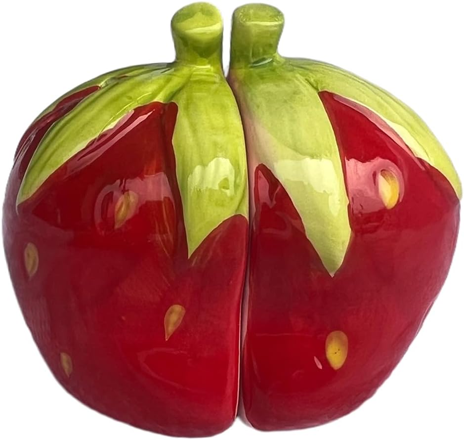 Miniatura 6 de Juego de 2 saleros y pimenteros de frutas de cerámica, recipientes de almacenamiento para dispensadores de especias, fresa