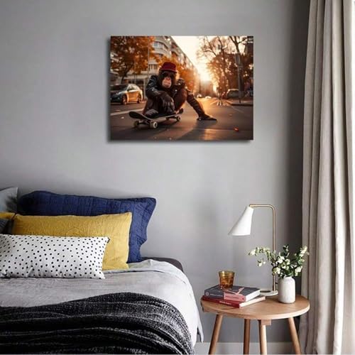 Toile singe de skateboard 70x100cm pour deco salon moderne