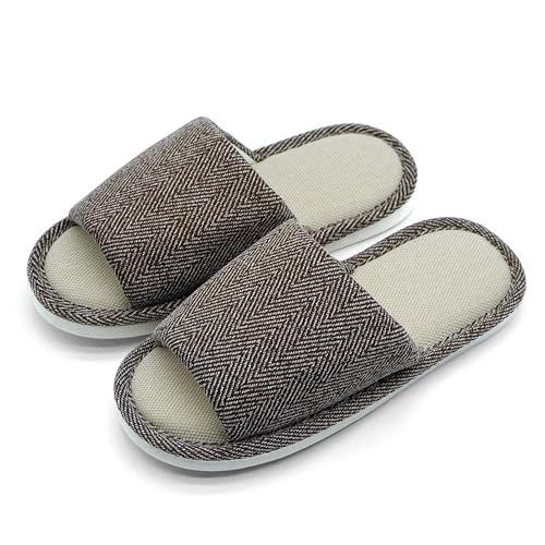 Fabric Indoor And Outdoor Slippers For Women And Men, Non-Slip Memory Foam Open-Toe Home Shoes, Soft Bottom Linen Unisex Washable Cotton Casual