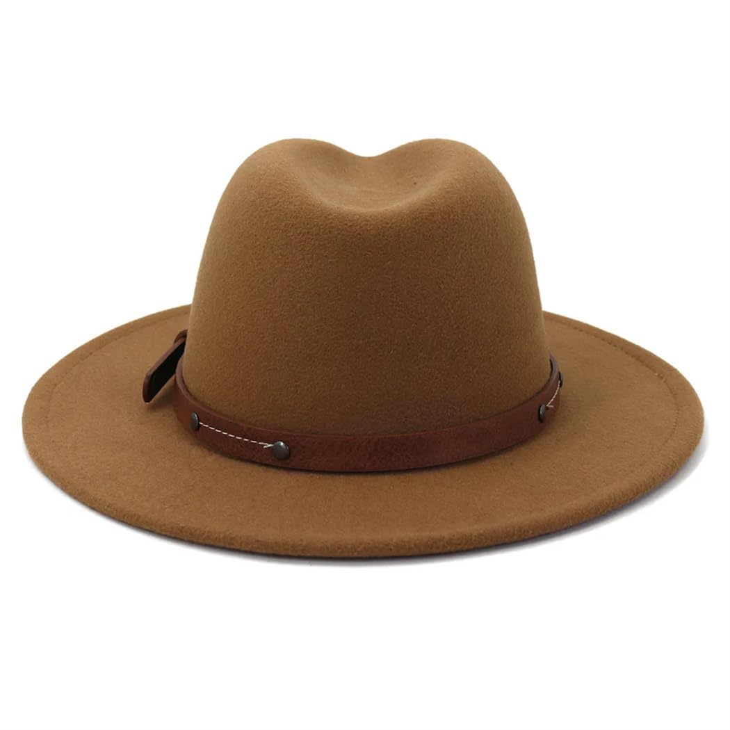 Cappello Fedora unisex, tinta unita, cintura marrone, tesa larga, cappello a cilindro jazz, cappello invernale classico elegante Panama