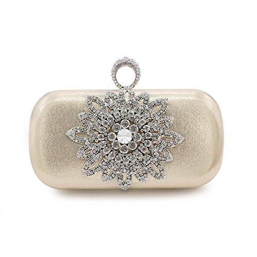 Kingluck Women's Floral Beaded Design Evening Clutch Bags Wedding Purse (light gold)