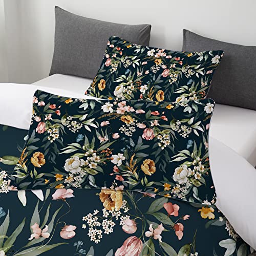 Toptree Lush Foliage Flower Duvet Cover Full Lush Colorful Garden Floral Aesthetic Bedding With Green Leaves Soft Breathable Chic Floral Quilt Cover For Women Adults 1 Duvet Cover With 2 Pillow Shams #TOP3