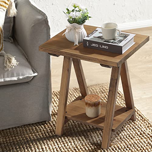 Rustory Farmhouse End Table Set Of 2, Solid Wood Side Table With Storage Shelf, Rustic Bedside Table Nightstand For Living Room, Bedroom, Natural #TOP3