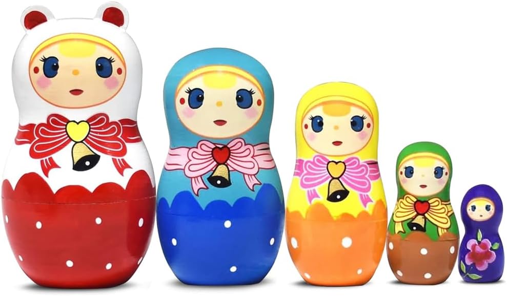 ELUTONG Russian Nesting Dolls Traditional - 5Pcs/Set Kids Wooden Matryoshka Nested Dolls, Handmade Stacking Educational Learning Kids Toys