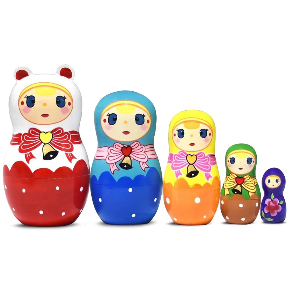 ELUTONG Russian Nesting Dolls Traditional - 5Pcs/Set Kids Wooden Matryoshka Nested Dolls, Handmade Stacking Educational Learning Kids Toys