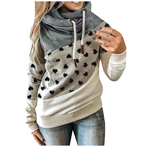 NHNKB Felpa con cappuccio patchwork da donna, oversize, con motivo a cuore, maglione da donna, con stampa autunnale, con coulisse, a maniche lunghe, top largo, top nero stretto, grigio., M NHNKB Felpa con cappuccio patchwork da donna, oversize, con motivo a cuore, maglione da donna, con stampa autunnale, con coulisse, a maniche lunghe, top largo, top nero stretto, grigio., M