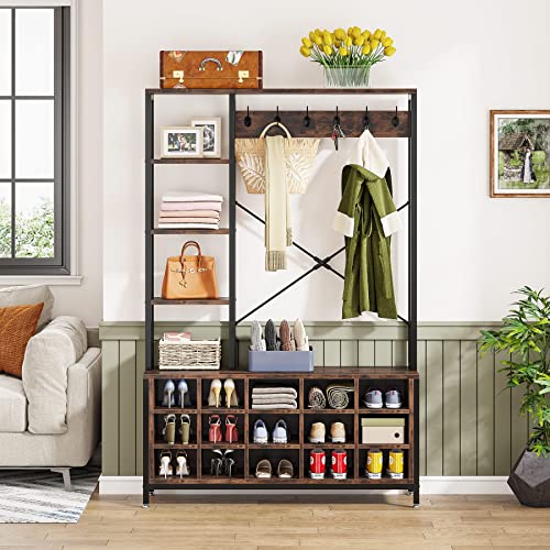 Tribesigns Entryway Bench With Coat Rack Hall Tree With Bench And Shoe Storage Shelves, Industrial Mudroom Bench With Shoe Storage And Coat Rack Hooks, Furniture For Hallway, Bedroom #TOP2