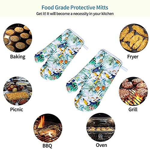Heat Resistant Kitchen Oven Mitts, Set Of 2 Flexible Bbq Gloves-Oven Mitts With Hanging Loop For Cooking Baking Grilling Barbecue - Bird Tropical Tree #TOP1