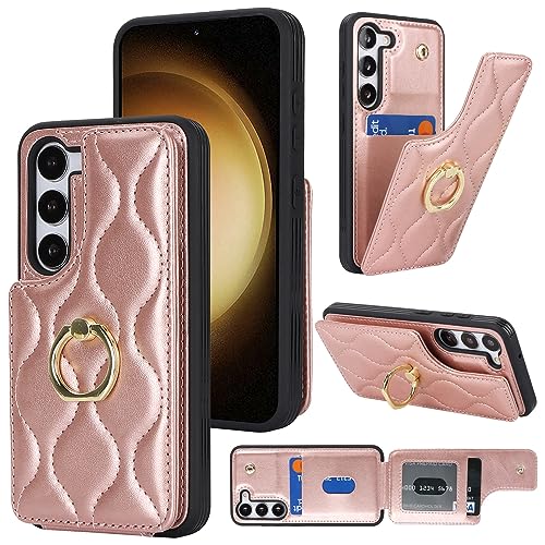 Image of for Samsung Galaxy S23 5G Case with Card Holder, Kickstand, RFID Blocking, PU Leather Phone Case 6.4 inch (Rose Gold)