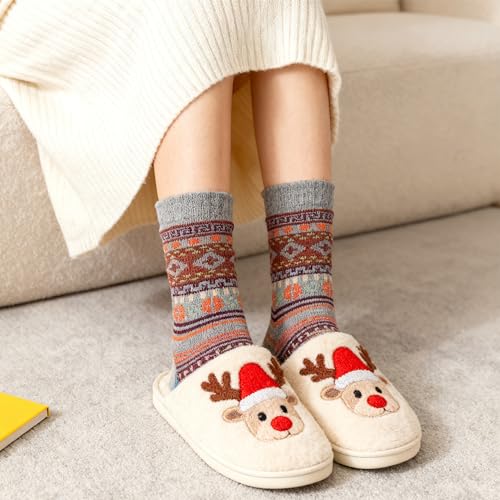 Image of LOCONHA Womens Wool Socks 5 Pairs Winter Warm Sock Thick Knit Cabin Cozy Crew Soft Socks Gifts for Women