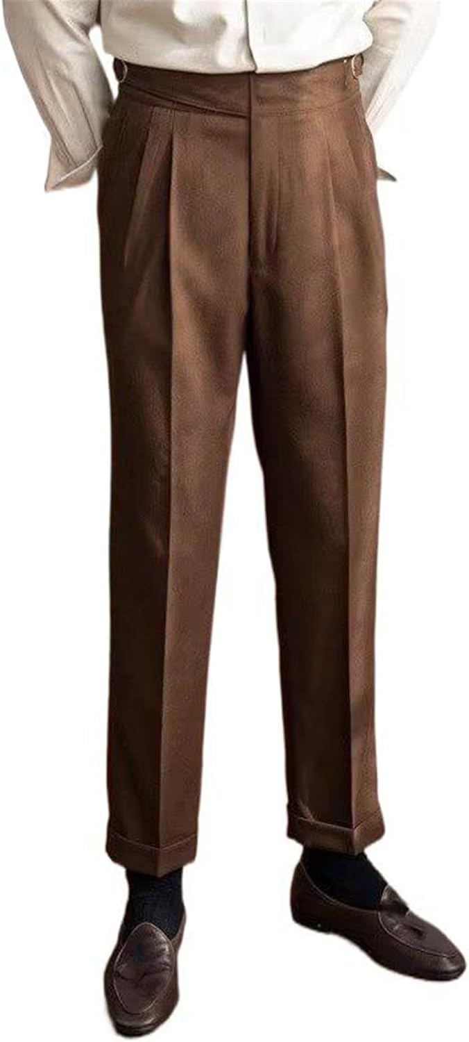 Men's High Waist Dress Pants Spring Autumn Business Straight Leg Trousers Retro Suit Pants for Men
