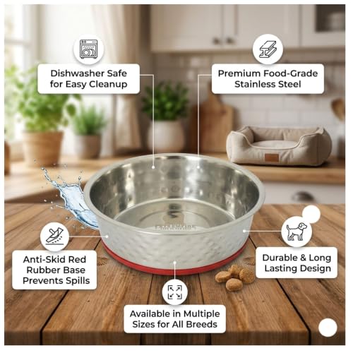 Image of Pets Empire 1600ml Stainless Steel Dog & Cat Food Water Bowl with Anti-Skid Base