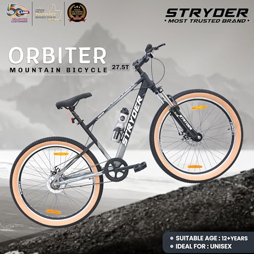 Image of Stryder 27.5T Orbiter Mountain Cycle | Dual Disc Brakes | Front Suspension | Single Speed | TIG Welded Steel Frame | Suitable for Age 12+ (Unisex) | (Black::Gray)