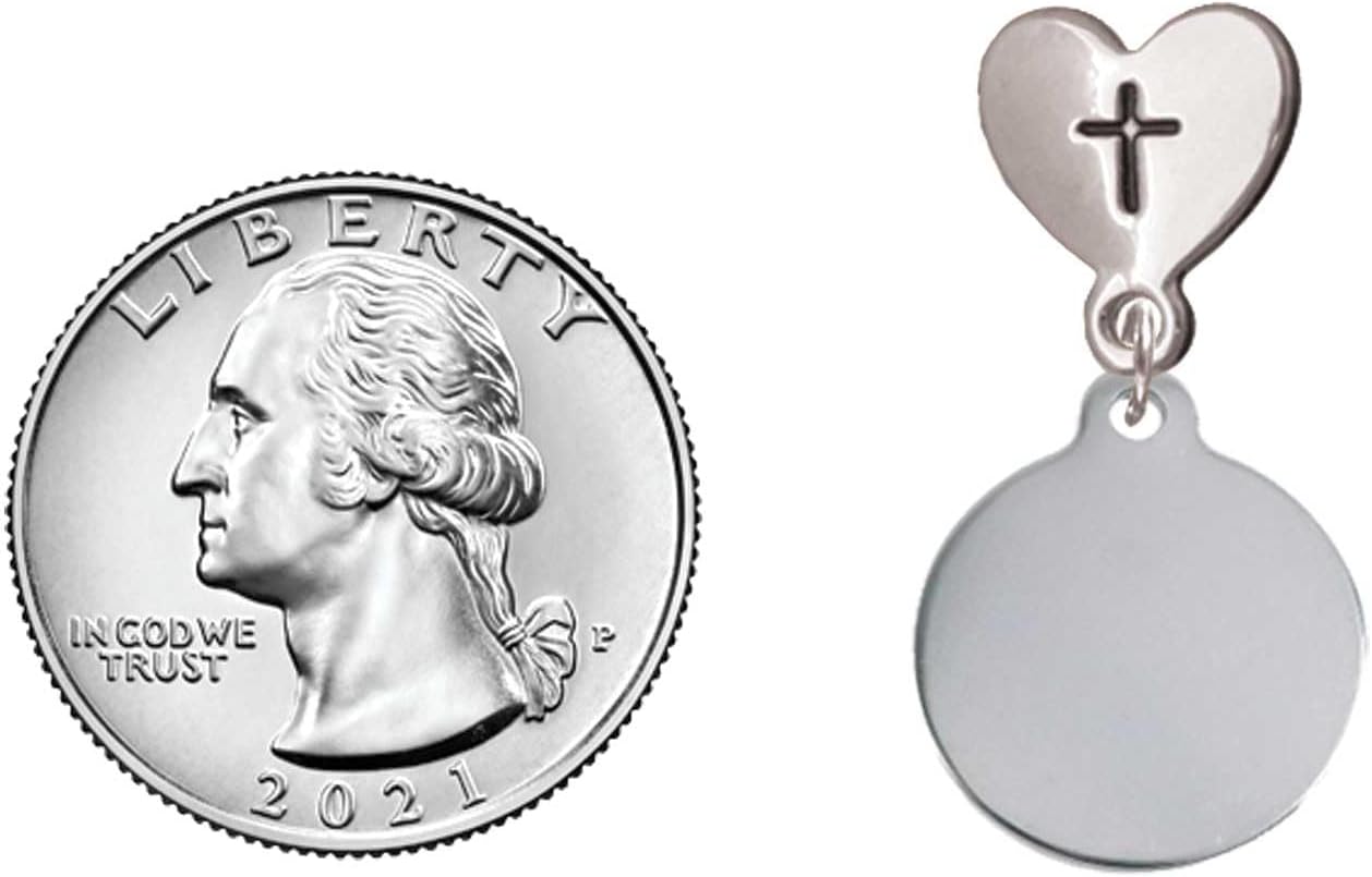 Delight Jewelry Stainless Steel Disc Silvertone Cross in Heart Post Dangle Earrings