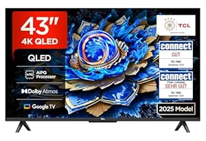 TCL 43T69C 43 Zoll QLED, Direct LED TV, 4K HDR TV, Smart Google TV (Dolby Vision & Atmos, Motion Clarity, Kompatibel mit Google Assistant & Alexa)