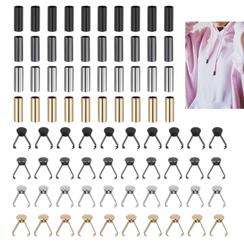 40 Piezas Puntas para Cordones de Aleación, Extremos de Cordones Metalicos, Extremos de Cordón a Presión para Zapatos, Ropa y Pantalones, Puntas de Metal para Cordones de Zapatos, Cuerdas, 4 Colores