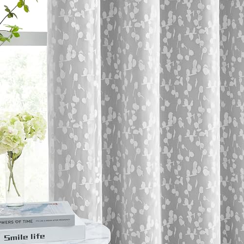 Image of Mix Matched Grey Full Blackout & Sheer Leaf Lace Curtains 52 inchWx84 inchL 5Panels