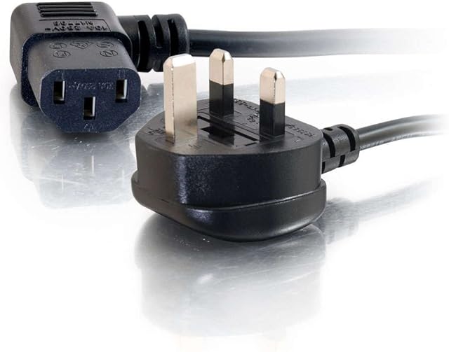 C2G C2G82035 1 Metre 18 AWG 90 degree power cable (IEC320C13R to BS1363) Right Angle Kettle lead, Black
