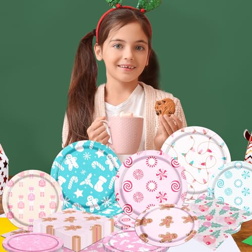 60Pcs Pink Merry Christmas Party Tableware - Paper Plates, Napkins & Winter Xmas Theme Decorations for Retro Christmas Holiday - Gingerbread Party Favors (20 Guest) – Image 6