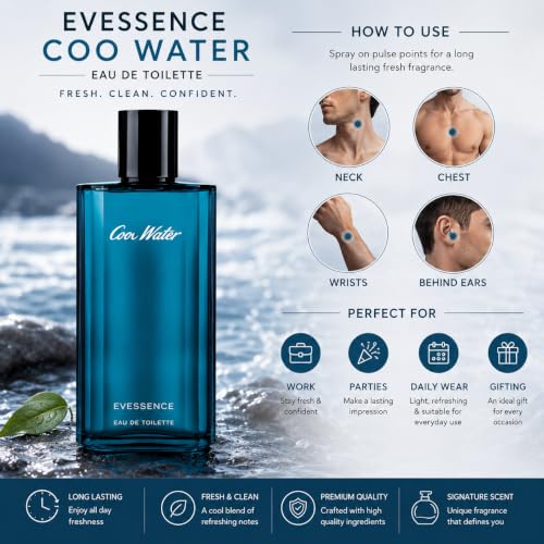 Image of Cool Water Eau De Toilette for Men, Aquatic Fresh Scent, Long Lasting, 125ml