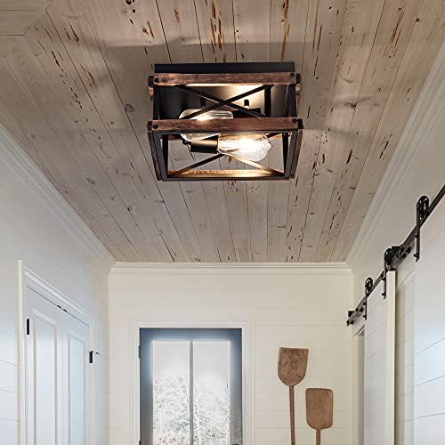 Mayful CL-5608D-2X Flush Mount Light Fixture, 2-Light Rustic Ceiling Light Combine With Metal And Wood Frame, Farmhouse Ceiling Light thumb #3