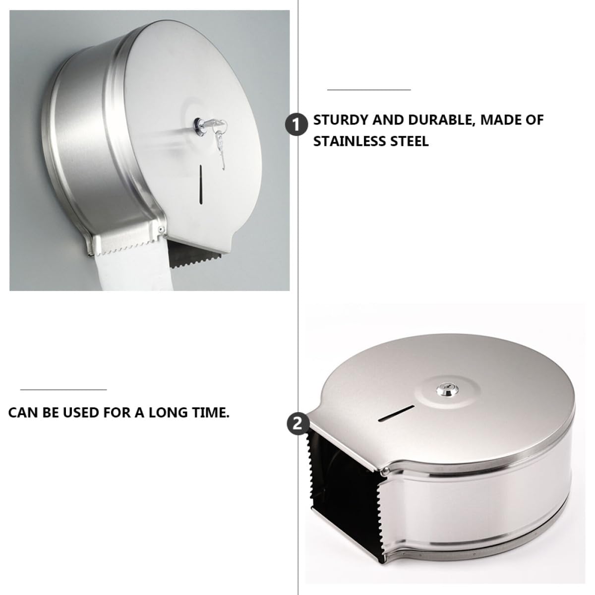 Porta Rotolo Carta da Muro Rotondo in Acciaio Inox 1 Pezzo | Argento, Stile Moderno, per Bagno e Toilette, Installazione Semplice, Design Unico