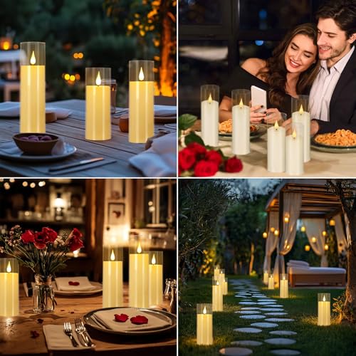 Image of YOROXRG Flickering Flameless Candles Battery Operated with Remote,Led Pillar Candles with Realistic Moving Wick Candles for Halloween,Christmas,Home Decor Pack of 24 (D2.2 xH 5 inch 6 inch 7 inch)(Ivory)