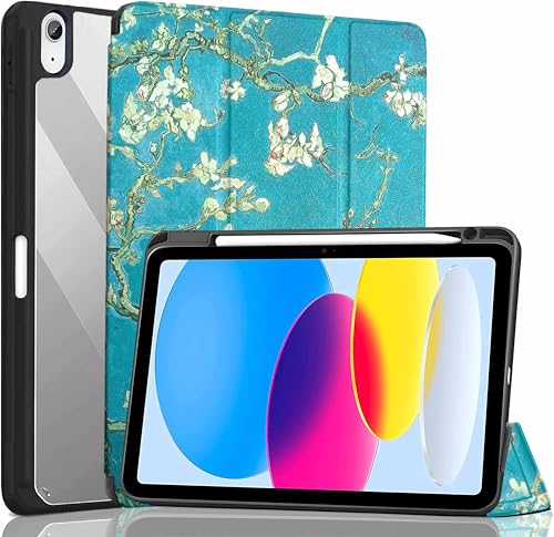 Image of ProElite Case Cover for Apple iPad (A16) 11th /10th Generation (2025 /2022), Transparent case Cover with Pencil Holder for iPad 11th /10th Gen 2025 /2022, Flowers