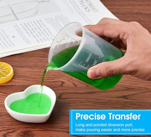 Image of Plastic Measuring Cups Graduated Epoxy Resin Mixing Cups, Small Beaker, Plastic Measuring Cup for Epoxy Resin, Paint, Art Craft, Soap Candle Tumbler Making (1, 250ml)