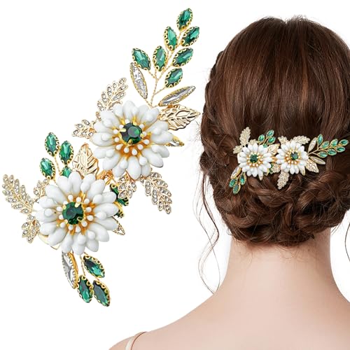 Pinza para cabello boda cristal dorado con flor miniatura 1