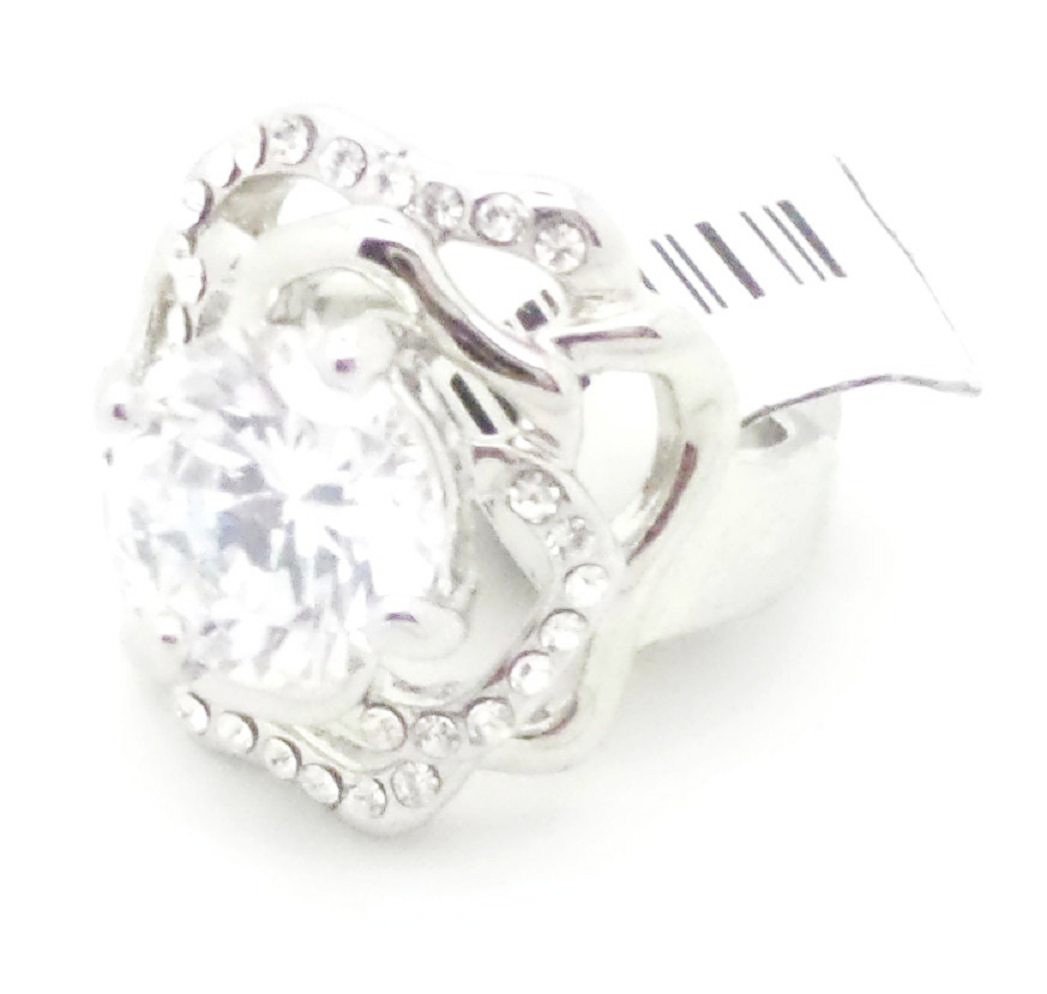 Genuine Crystal Solitaire Rose Dress Ring 17mm Inner Diameter