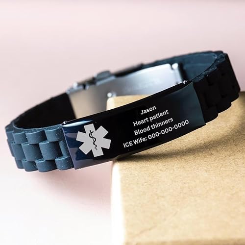 Miniatura 3 de Pulsera de alerta médica personalizada para hombres, mujeres y niños, pulsera de identificación médica personalizada, pulsera de emergencia, pulsera