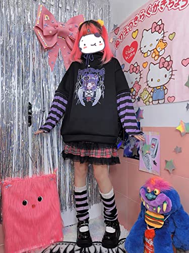 Winkeey Women Kawaii Gothic Hoodie Japanese Anime Print Y2K Hooded Sweatshirt Cute Harajuku Pattern Long Sleeve Pullover, Blue Medium #TOP5