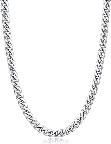 Momlovu Cadena chapada en oro de 18 quilates en tono plateado para hombres y niños, cadena de eslabones cubanos de acero inoxidable chapado en oro