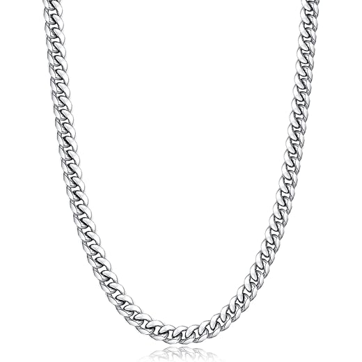 Momlovu Cuban Link Chain Necklace for Men Boys | 316L Stainless Steel Diamond-Cut Cuban Chain, Mens Jewelry, 4mm 6mm 18-26 Inch, Gifts for Men Boys