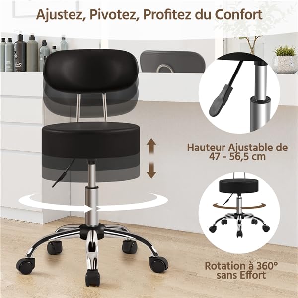 Yaheetech Tabouret de Bar réglable en Hauteur 75,5-85 cm Assise pivotante Noir