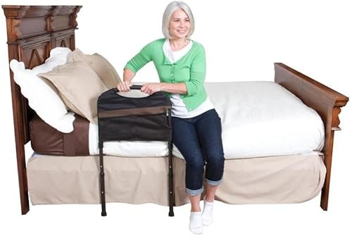 Miniatura 2 de Stander Riel estable, barandilla de asistencia de cabecera para adultos mayores, asa de cama para personas mayores con patas ajustables y bolsa