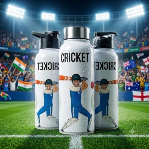 Image of VOIK Stainless Steel Water Bottle 1000ml with UV Astronaut Print | Leakproof, BPA-Free & Rust Resistant | Reusable Water Bottle for Kids, School, Office, Gym, Sports & Travel (Cricket-Sipper-1000ml)
