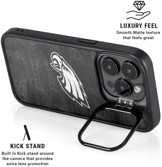 Skinit Kickstand Phone Case Compatible with iPhone 14 Pro - Officially Licensed NFL Philadelphia Eagles Black & White Design
