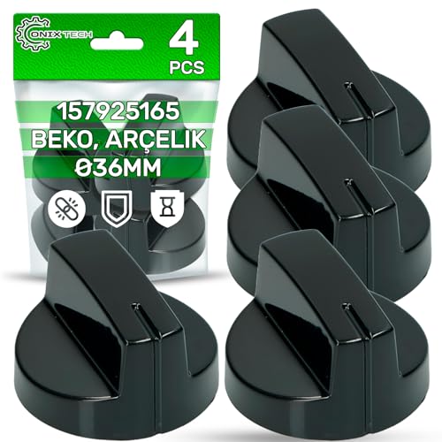 ONIX TECH 4 Pièces Rotatif Boutons Plaque Cuisson à Gaz Ø 36 mm avec Code Original 157925165 pour Beko pour Arçelik pour Blomberg - Garantie de 5 Ans
