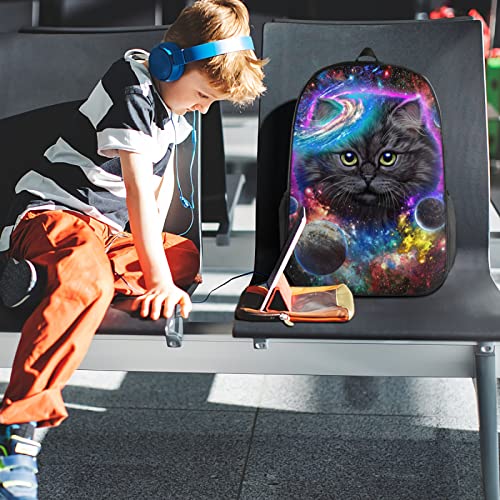 Purple Galaxy Cute Cat Backpack, Simple and Aesthetic Bookbag for Women Men, Lightweight Adjustable Black Backpack for Travel Outdoor Sports, Large Capacity Laptop Bag for Business Office 6