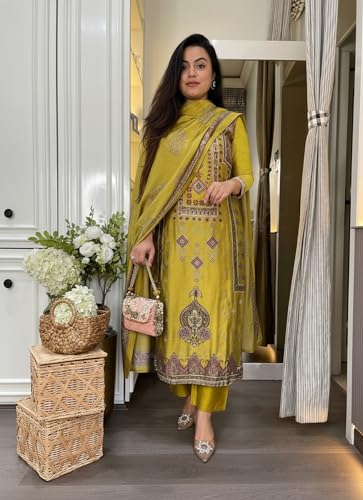 Image of ANNI Designer Women's Pure Cotton Kurta Set | 3 Piece Ethnic Suit Set with Pant & Dupatta | Festive Kurti Set for Women