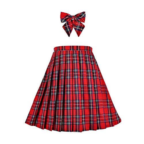 Image of Sunny Fashion Girls Skirt Kids School Uniform Set Red Tartan Pleated Hem Skirt