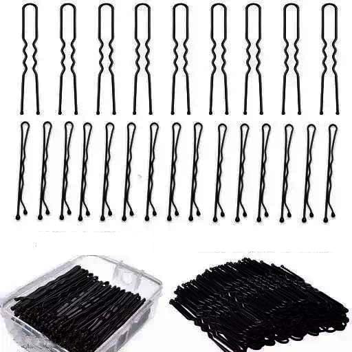 Hair Pins Clips Wedding Styling Tools Accessories for Girls & Women 50 U Pins and 50 Hair Pins Black Black color Metal