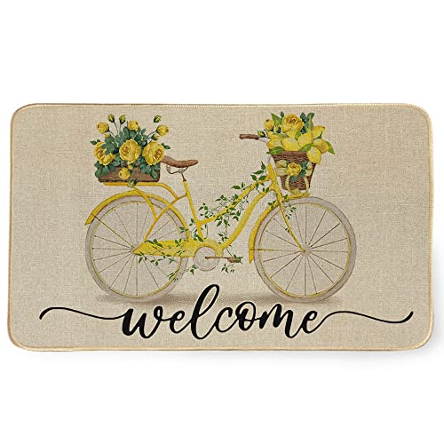 Geeory Summer Door Mat Welcome Bicyccle Lemon Flowers Front Dor Mat Farmhouse Home Seasonal Decor For Indoor Outdoor Entrance - 17X29Inch Gk053 #TOP8