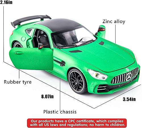 Image of 1 /24 Benz AMG GTR Toy Cars Model Car, Zinc Alloy Pull Back Toy car with Sound and Light for Kids Boy Girl Gift(Green)